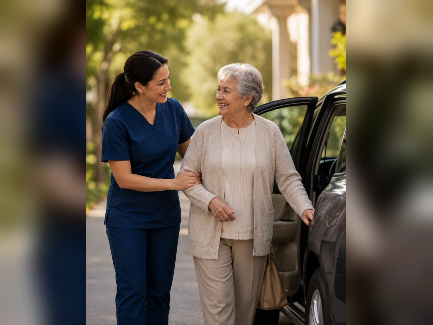 Caregiver providing safe transportation and accompaniment